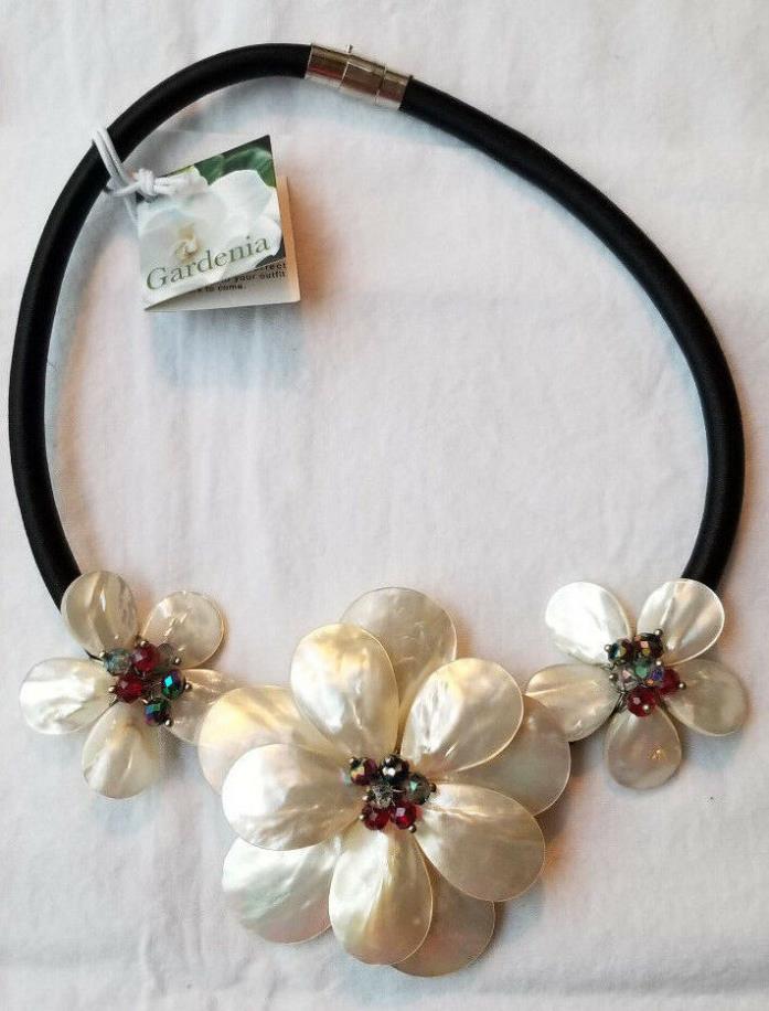 GARDENIA Mother Of Pearl Flower Collar Necklace 16
