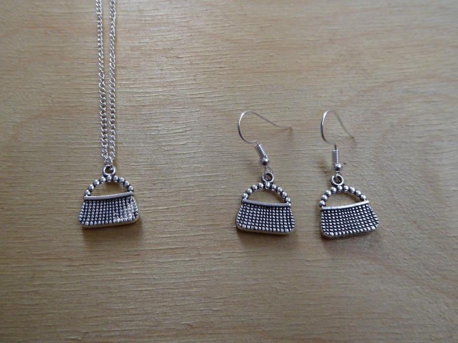 Tropicalia Handcrafted Set Necklace Earrings Tibetan Silver Charms Handbag Purse