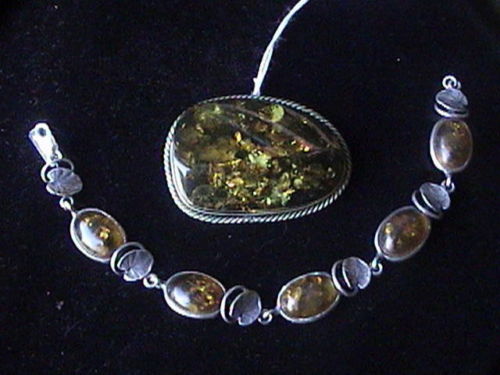real amber Sterling Silver bracelet and brooch