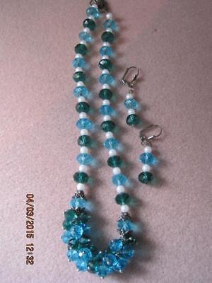 Stunning HANDCRAFTED Light & Dark Blue Faceted Glass Necklace & Earrings