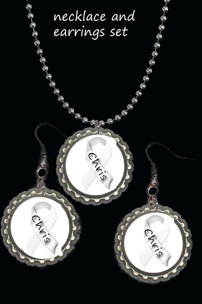 awareness cancer any ribbon earrings earring necklace set personalize w/anyname