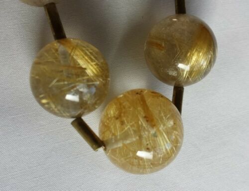 Handmade Set of Clip Earrings and Necklace of Brass and Rutilated Quartz