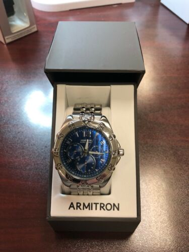 Armitron 20-4664BLSV Mens Blue Dial and Sub Dial Stainless Steel Watch