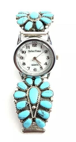 Native American Sterling Silver Navajo Cluster Turquoise Mans Watch