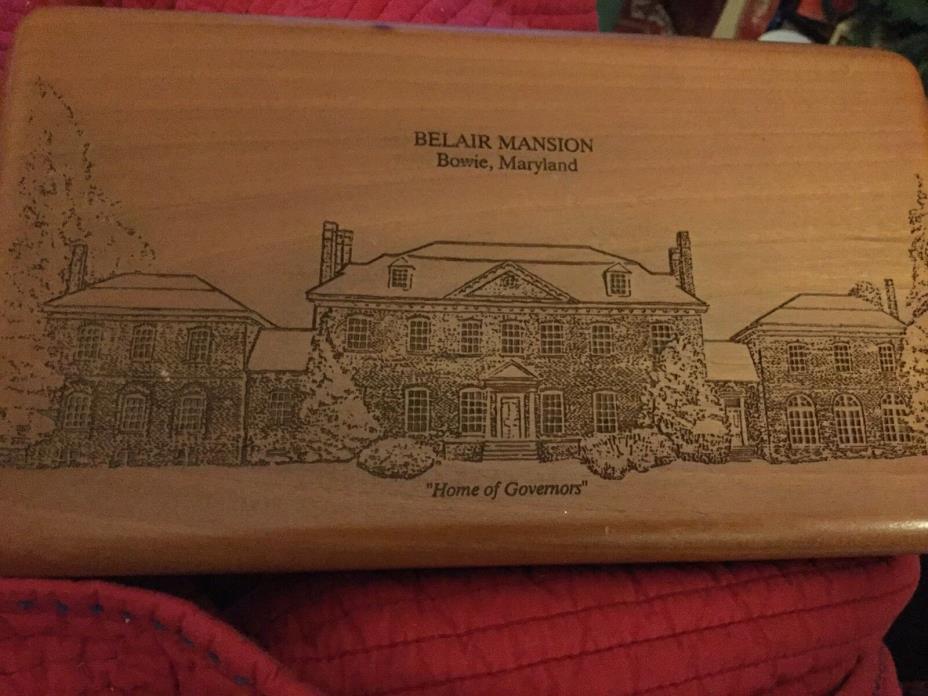 Wood Jewelry Box Carved Wood Engraved Historic Belair Mansion Bowie, MD