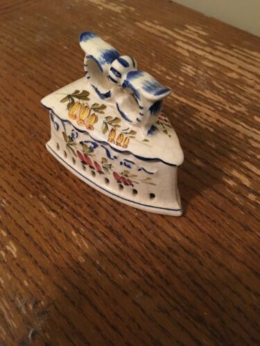 Vtg  Hand Painted Ceramic Jewelry Box Clothing Iron