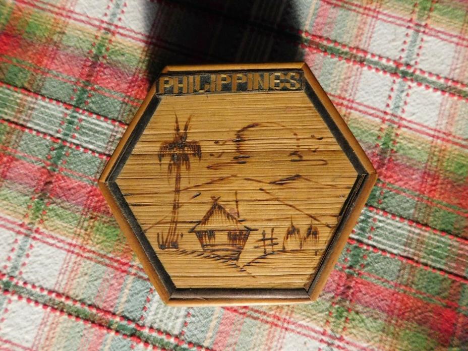 Vintage Jewelry Box Bamboo Inlaid Flower Philippines Small Trinket 5