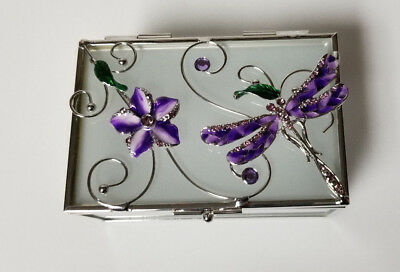 Jewelry Box Purple Dragonfly and Flower Glass