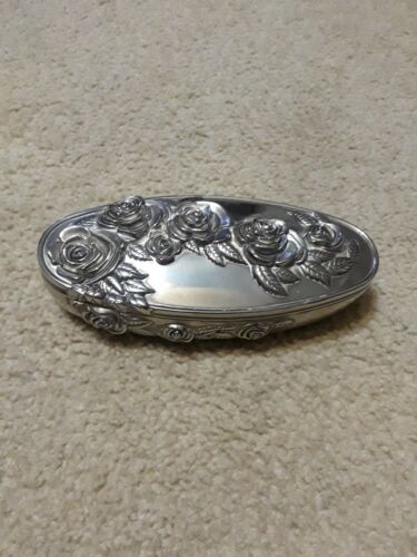 Vintage Godinger Jewelry Box  Oval  Silver Plate  type with raised roses decor