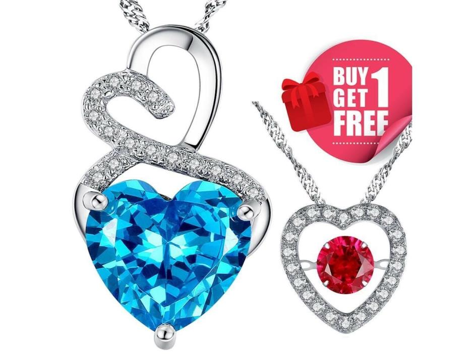 Mabella 4.0cttw Heart Shaped Created Blue Topaz Pendant Necklace with FREE Creat