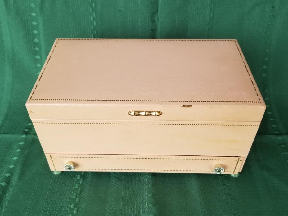 Vintage Mele Jewelry Box Pink Velvet Lined w/ drawer & mirror (READ DESCRIPTION)