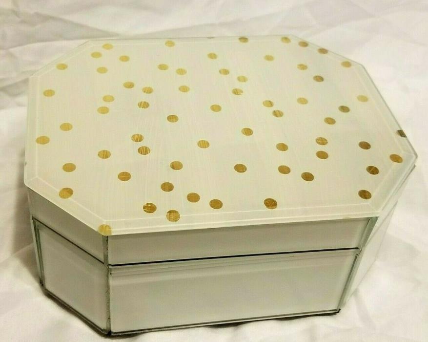 Cynthia Rowley New York~ White  with Gold Dots~Glass Jewelry/Trinket Box