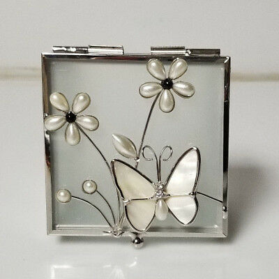 Jewelry Box Glass white Butterfly with flowers
