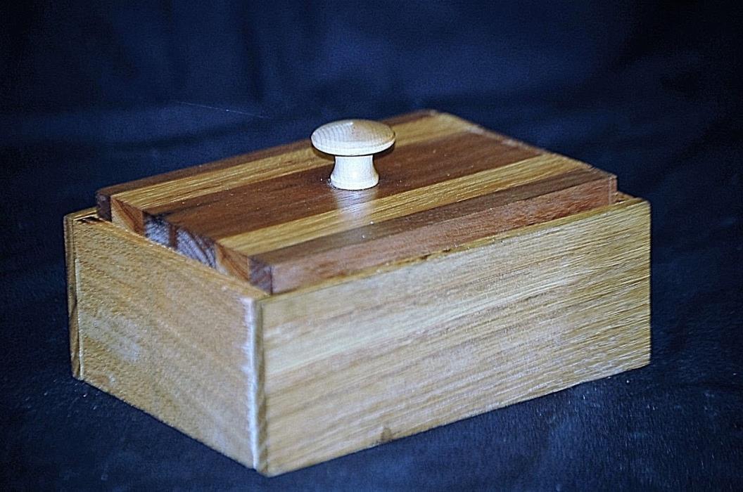 Vintage Style Home Made Wooden Jewelry Ring Catch All Box Oak & Walnut Wood