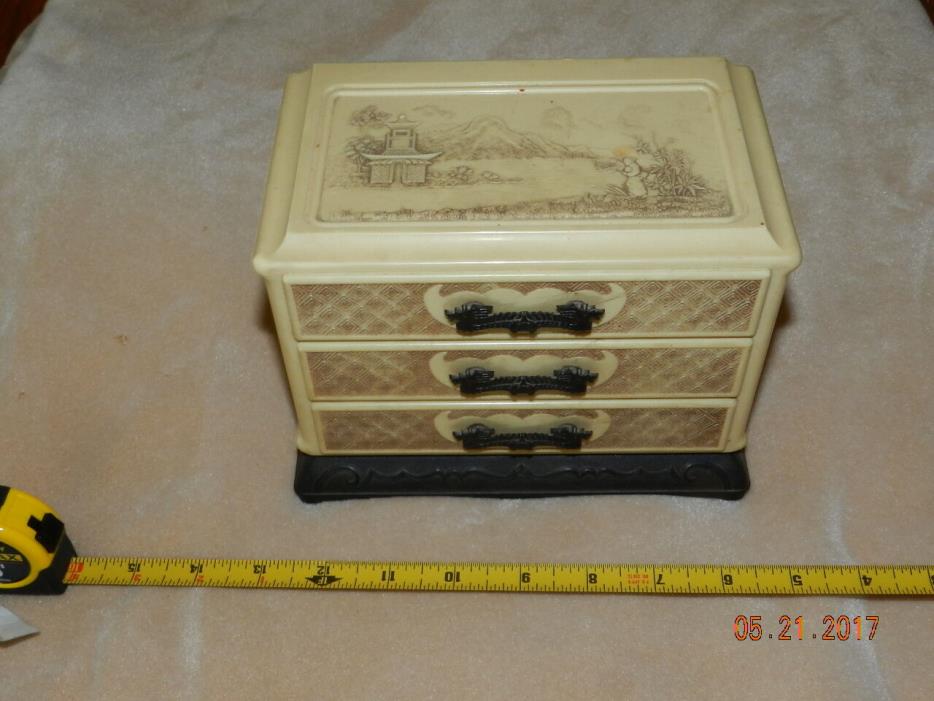 Ivory Playing Card Jewelry Box Chinese Dragon Case Vintage