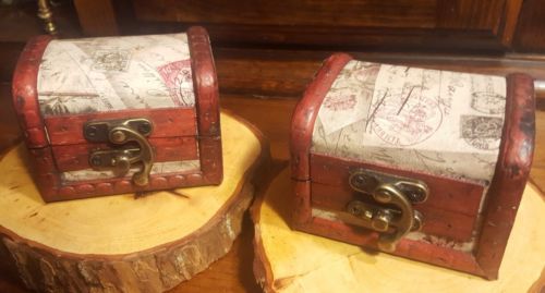 2 NEW Cherry Wood Brass Hinge Treasure Chest Jewlrey Trinket Casket Box Lot 3.5