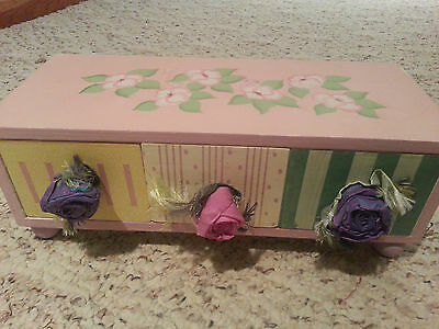 wooden colorful flower 3 drawer jewelry box girls room