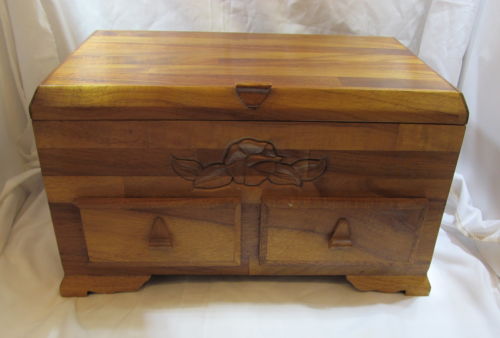 Hand-crafted Wood Jewelry Box with Tray and Two Drawers  - 15 1/2