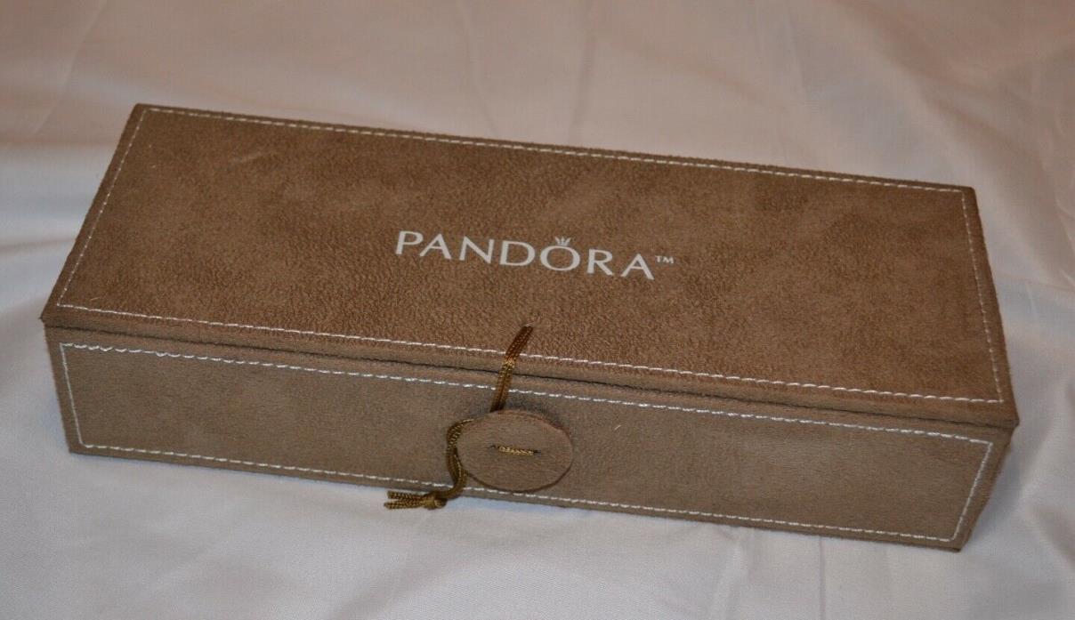 Tan Suede Pandora Three Tier Charm Bracelet Organizer Jewelry Box