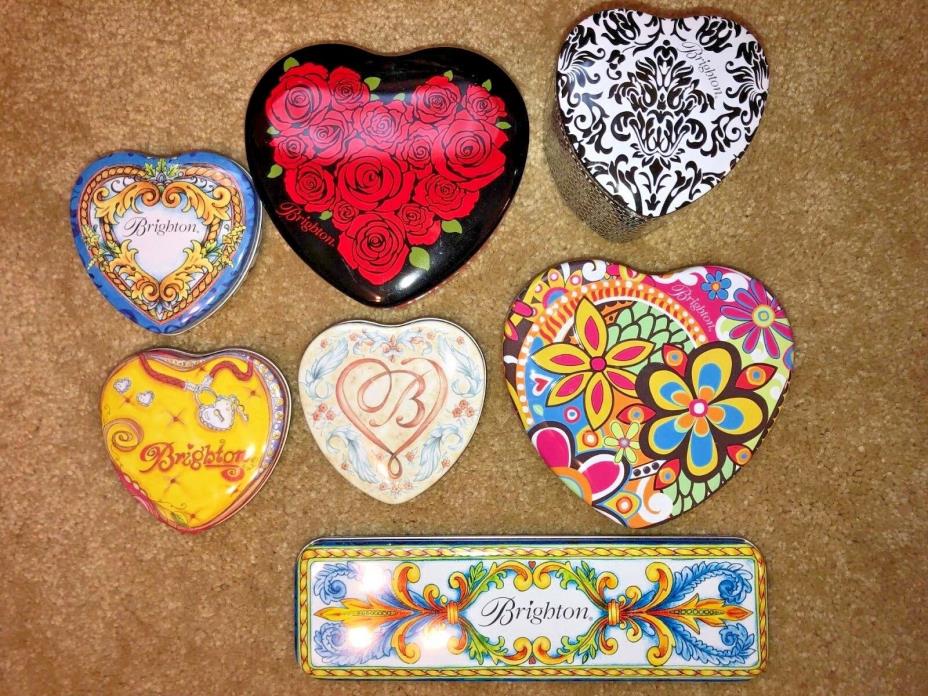 BRIGHTON lot of 7 tins heart boxes organizers for jewelry trinkets storage