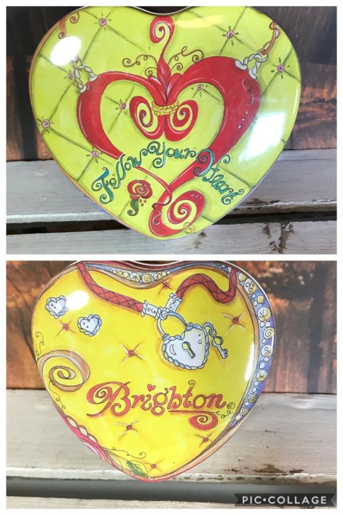 Lot 2 Brighton Jewelry Heart Shaped Tins One Small One Large Yellow with inserts