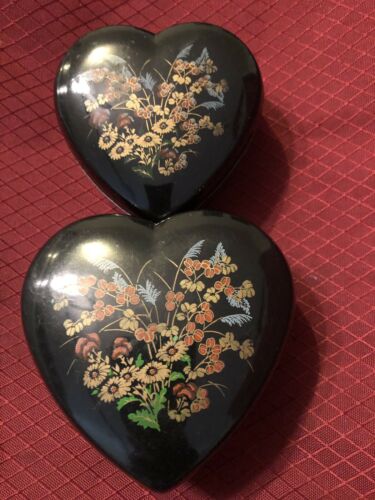 Heart Shaped Floral Jewelry Box With Matching Small Jewelry Ring Box 2 Boxes