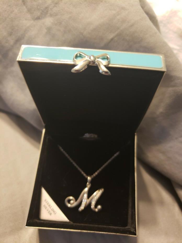 Things Remembered Jewelry Box monogram “M” Gift Sterling Silver Necklace NEW