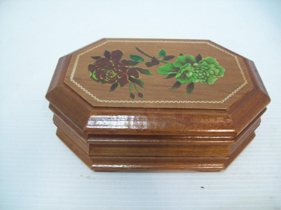 Vintage Powell Wooden Jewelry Box with Floral Top Box 45