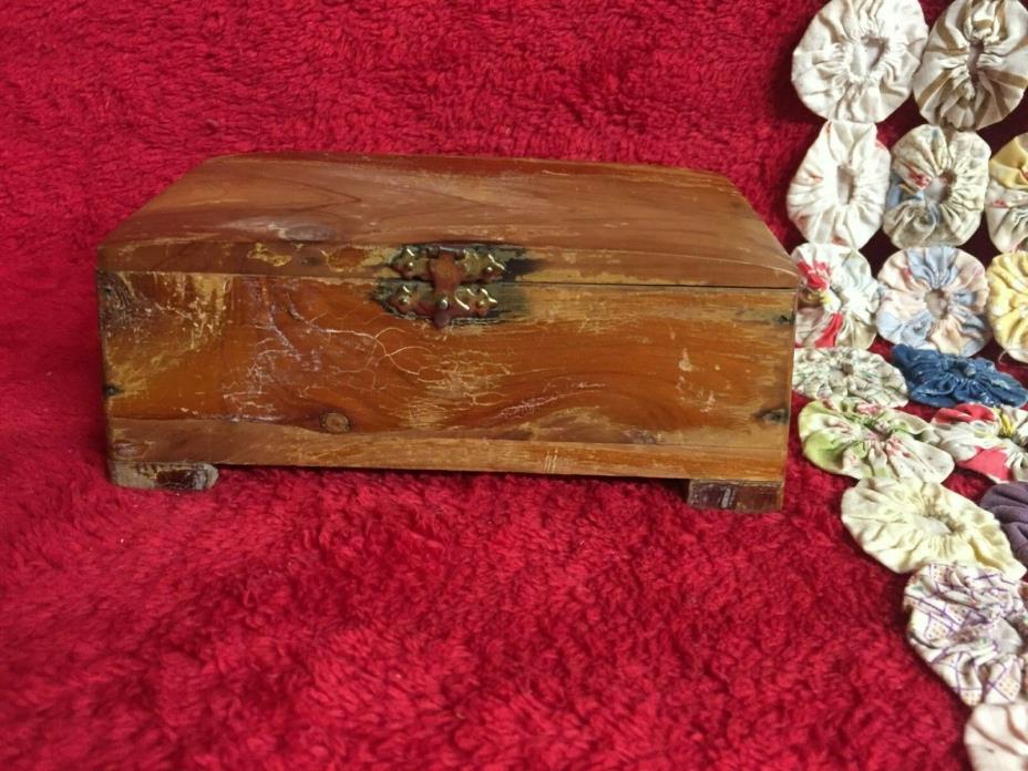 Vintage Small Cedar Jewelry Box Lots of Character and Wear Old Fashioned