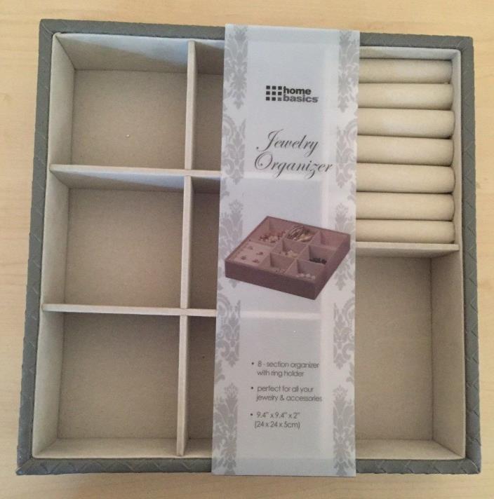 NEW VELVET JEWELRY ORGANIZER 8-SECTION GRAY WEAVE JEWELRY TRAY DISPLAY HOLDER