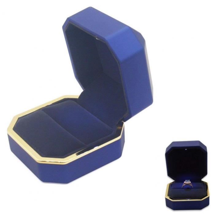 Luxury Ring Box Square Velvet Wedding Case Jewelry Gift W LED Light For Proposal
