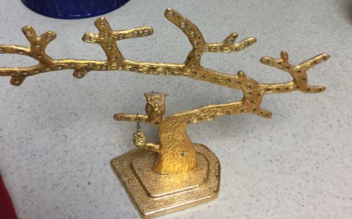 Vintage Owl Earring Holder Tree Goldtone Metal Free Stand RARE