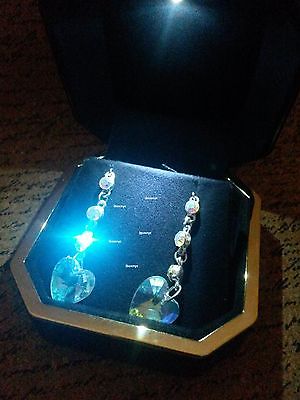 NEW LED LIGHTED DROP DIAMOND EARRINGS GIFT BOX BLACK LEATHER KEEPSAKE CASE