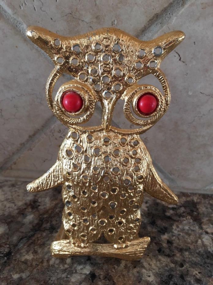 Vintage Retro Goldtone Metal Owl Earring Holder