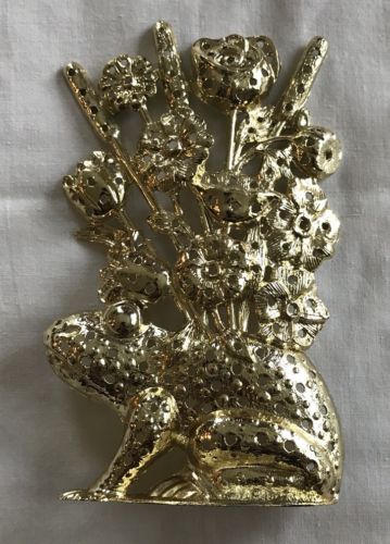 Vintage Torino Earring Holder Organizer Display Frog Flowers Gold Tone