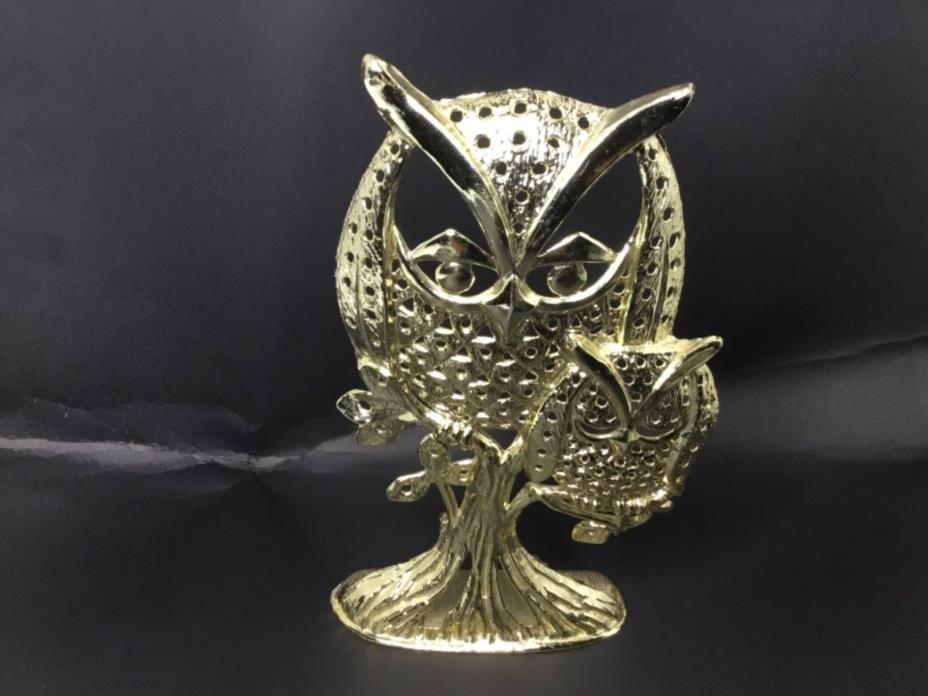 Vintage Gold Metal Owl Ear Ring Stand Holder Torino 70’s-80’s  Mid-Century Metal