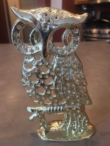 Vintage Metal Owl Earing Jewelry Stand Holder Gold Torino Metal