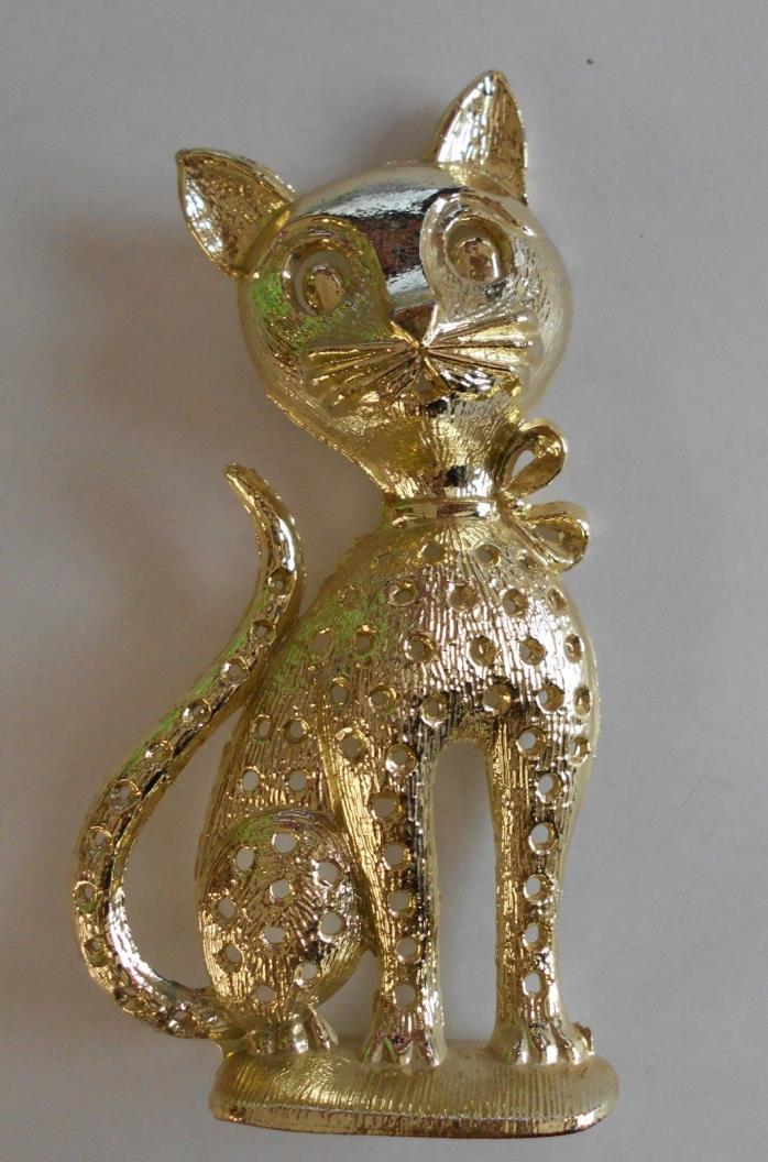 Vintage Torino Cat With Neck Bow Earring Holder in Gold Tone Metal 5 1/2