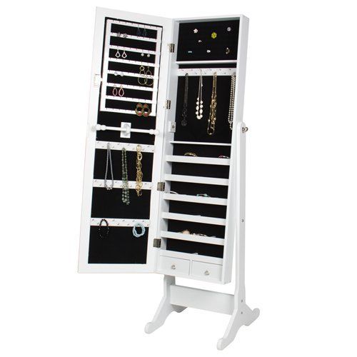 Jewelry Armoire With Mirror Stand Alone Full Length Cabinet Storage Organizer