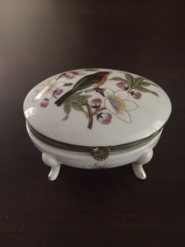 Porcelain/China Oval Footed Trinket or Ring Box by Shafford-Chinese Garden