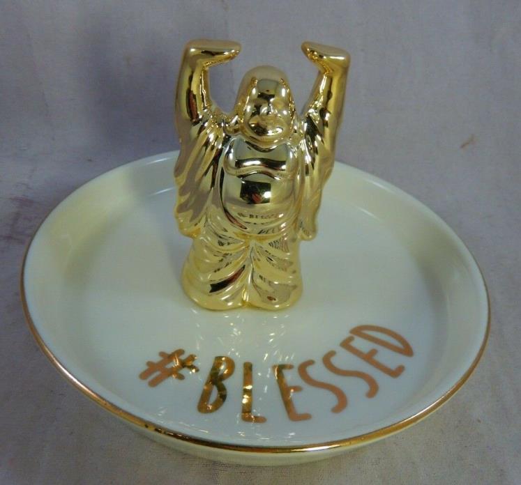 LA CASA BELLA Porcelain Jewelry Dish Plate Ring Holder w/ Gold BUDDHA Blessed