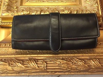 MILA PAOLI BLACK LEATHER JEWELRY CASE POUCH BAG Red Velvet Lining EUC