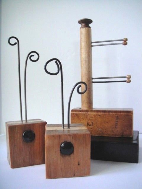 Jewelry Display Earring Stands, Salvage Wood & Metal ~ 3 Unique Recycle pieces