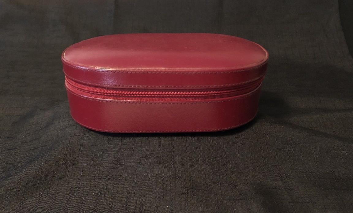 Wolf Designs Mini Travel Leather Purse Box Jewelry Holder Wine Zip Small Maroon