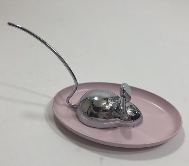 PINK ZOOLA MOUSE RING HOLDER Jewelry Dish Silver Trimmed Dish Creative Whimsical