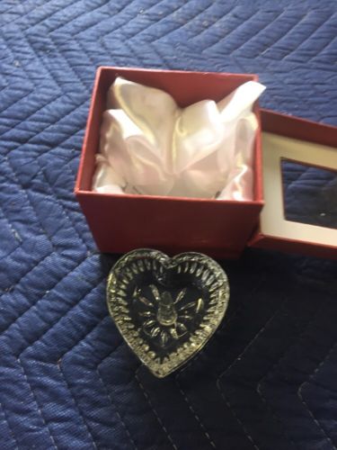 Crystal Clear Oleg Cassini Heart Jewelry Ring Holder in Box Designer Etched