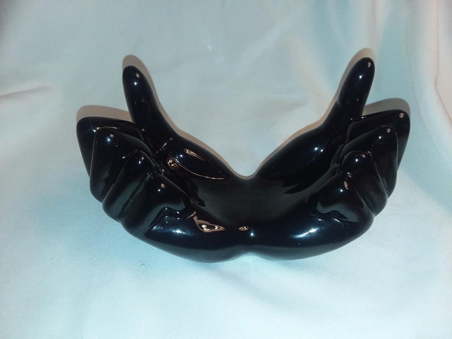 Double hand black ceramic jewelry and ring holder  #  3568