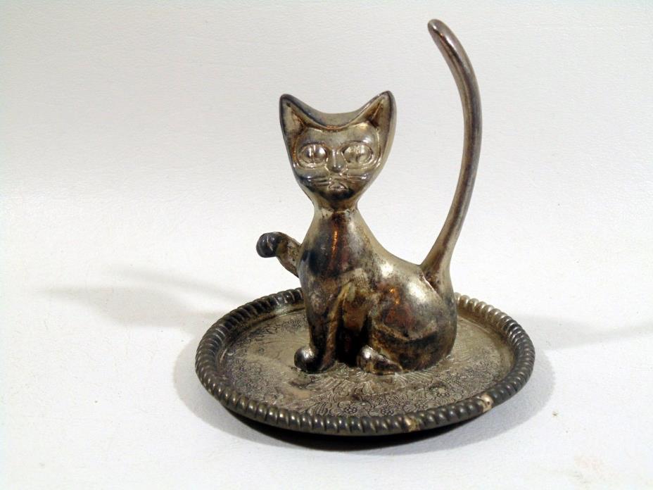Silverplated Cat on Plate
