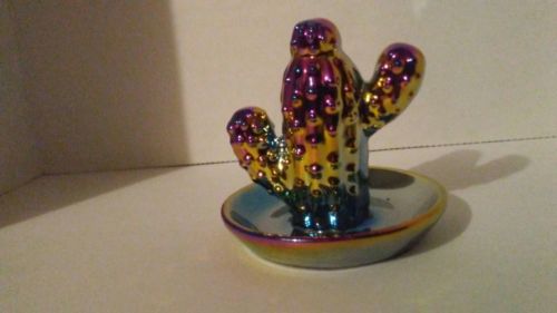Iridescent Cactus Ring Holder / Ring Dish -Gold, Purple, Green, Blue & Pink NEW