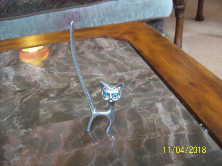 Cat Sapphire Rhinestone Eyes Vintage Metal Jewelry Ring Holder